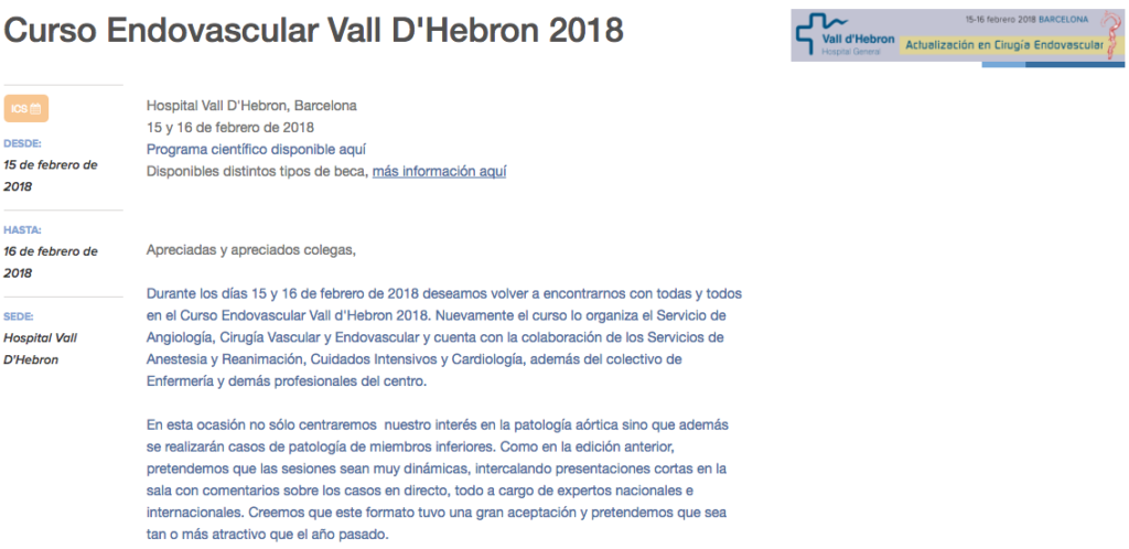 Nueva edición del curso de actualización de Cirugía Endovascular dirigido por el Dr. Sergi Bellmunt y por el Dr. Valentín Fernández